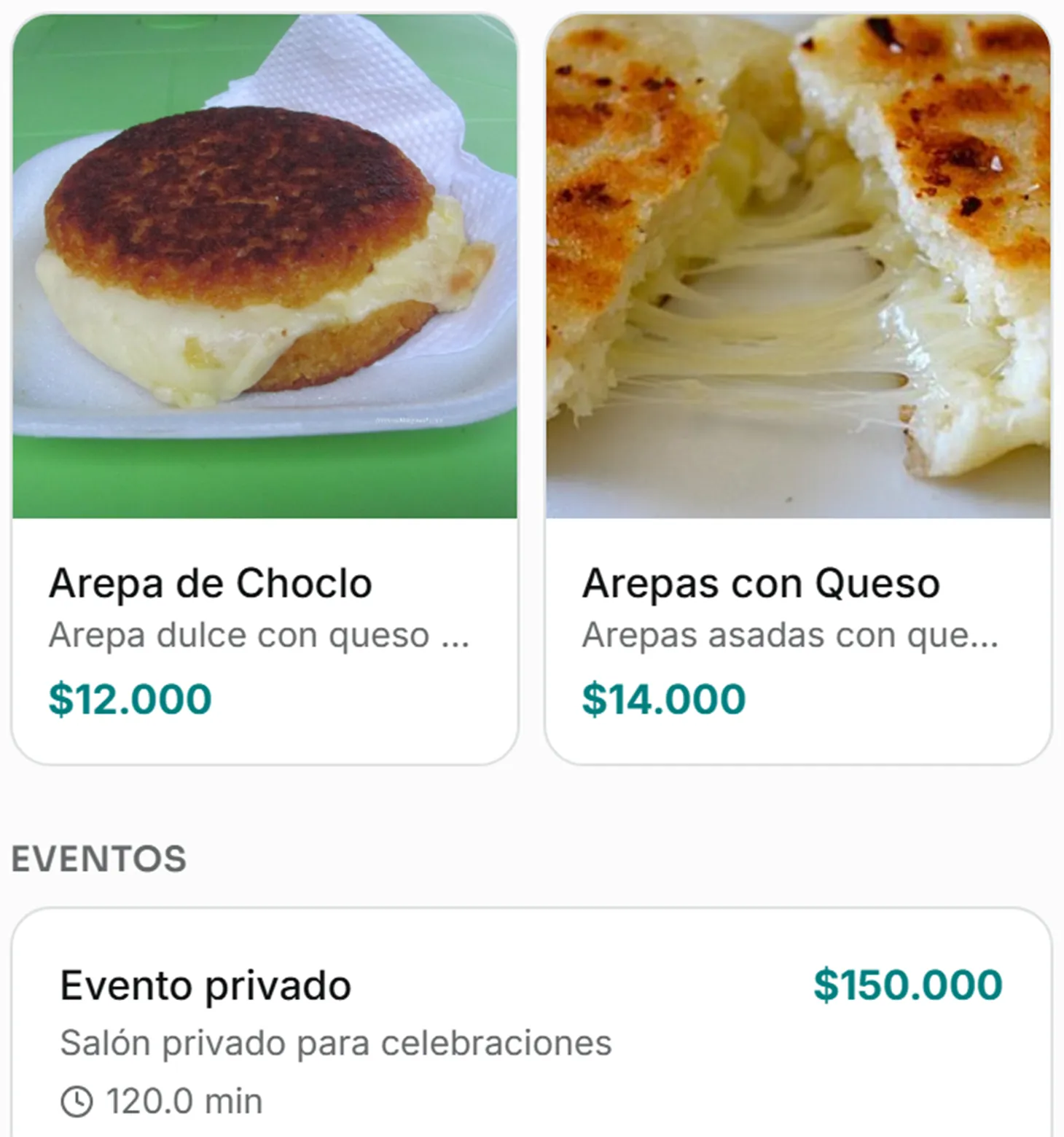 Detalle del menú con fotos por plato (Restaurantes y tiendas)