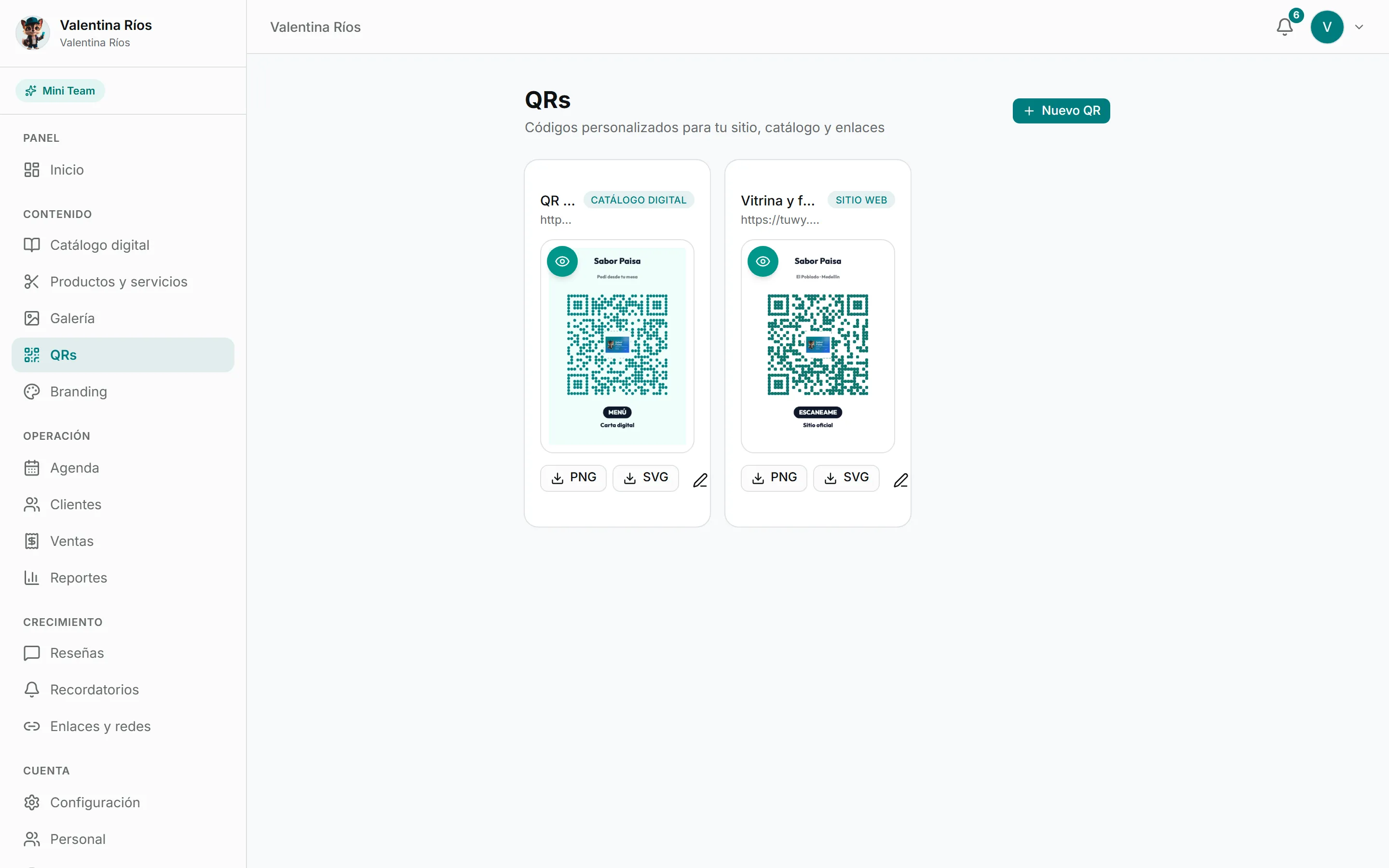 Diseñador de QRs de Tuwy con colores y logo del negocio